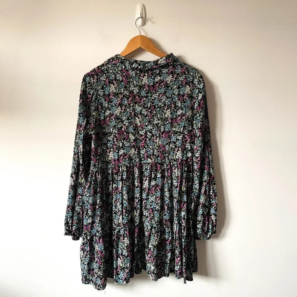 Zara Ditsy Floral Long Sleeve Babydoll Shirt Dress Size  Large - Picture 7 of 8